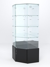 Витрина стеклянная "ИСТРА" угловая №16 пятигранная (с дверкой, задние стенки - зеркало), Черный