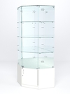 Витрина стеклянная "ИСТРА" угловая №16 пятигранная (с дверкой, задние стенки - зеркало), Белый