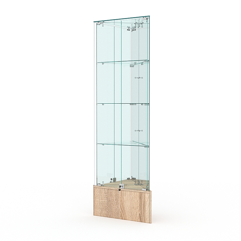 Витрина стеклянная "ИСТРА" угловая №12-У трехгранная (с дверками, бока - зеркало) Дуб Сонома
