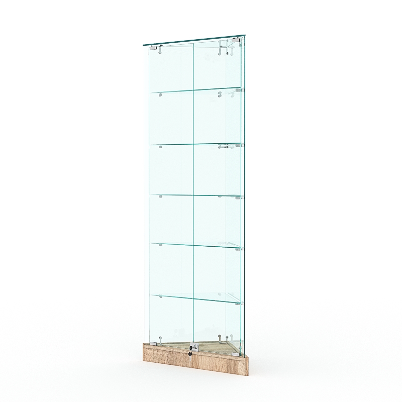 Витрина стеклянная "ИСТРА" угловая №501ХП-У трехгранная (с дверками, бока - стекло) Дуб Сонома