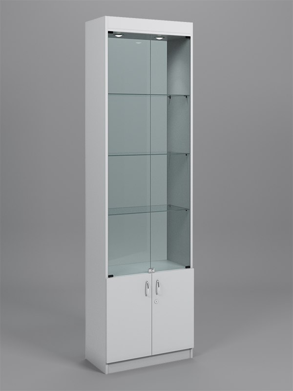 Витрина №300-2-600 (с дверками, задняя стенка - стекло) Серый