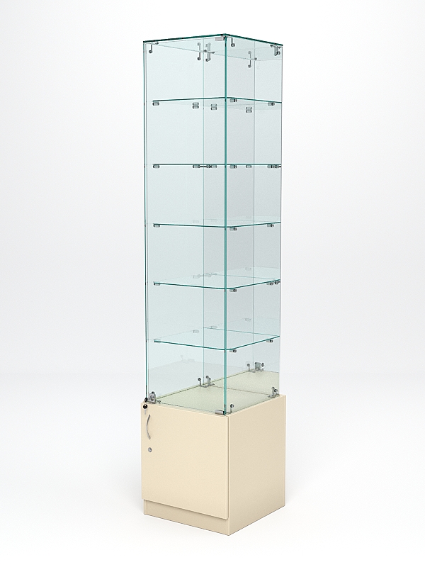 Витрина стеклянная "ИСТРА" №508 (с дверкой, задняя стенка - зеркало)  Крем Вайс