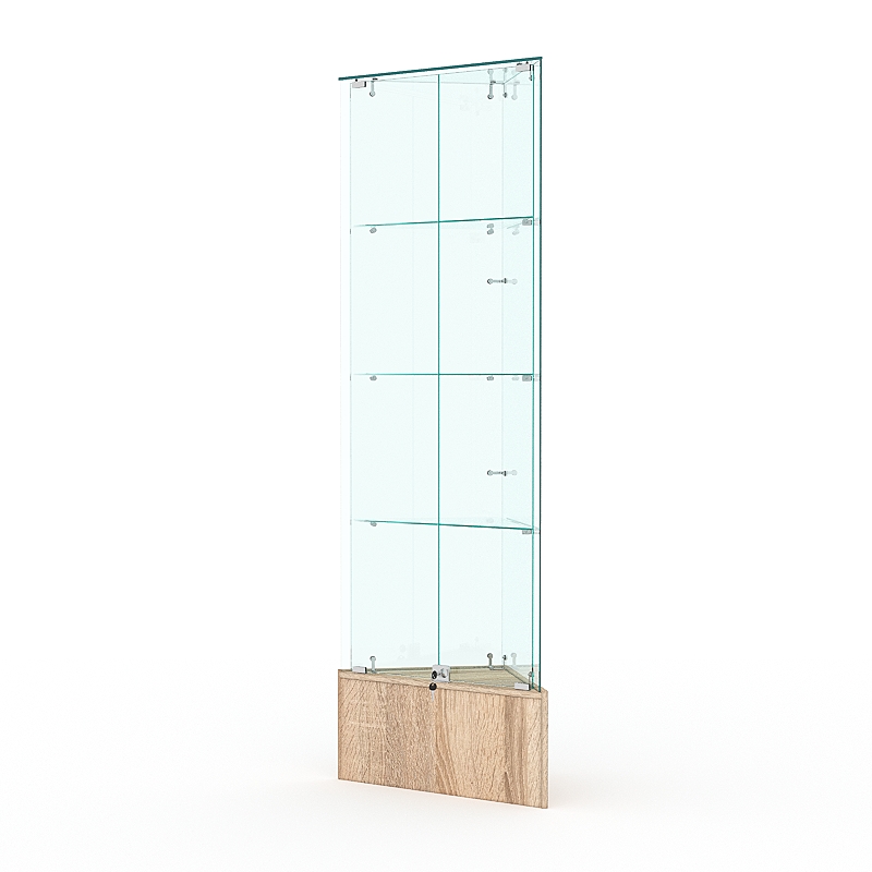Витрина стеклянная "ИСТРА" угловая №10-У трехгранная, (с дверками, бока - стекло) Дуб Сонома
