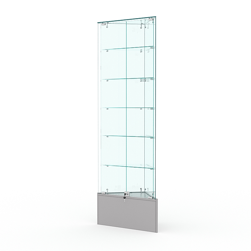 Витрина стеклянная "ИСТРА" угловая №510-У трехгранная (с дверками, бока - стекло) Серый