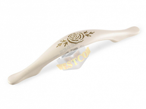 Ручка мебельная, скоба FS-078, 96мм, слоновая кость с золотом, Валмакс