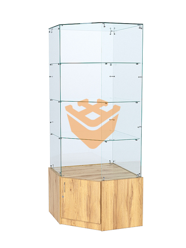 Витрина стеклянная "ИСТРА" угловая №115 пятигранная (без дверки, задние стенки - стекло)