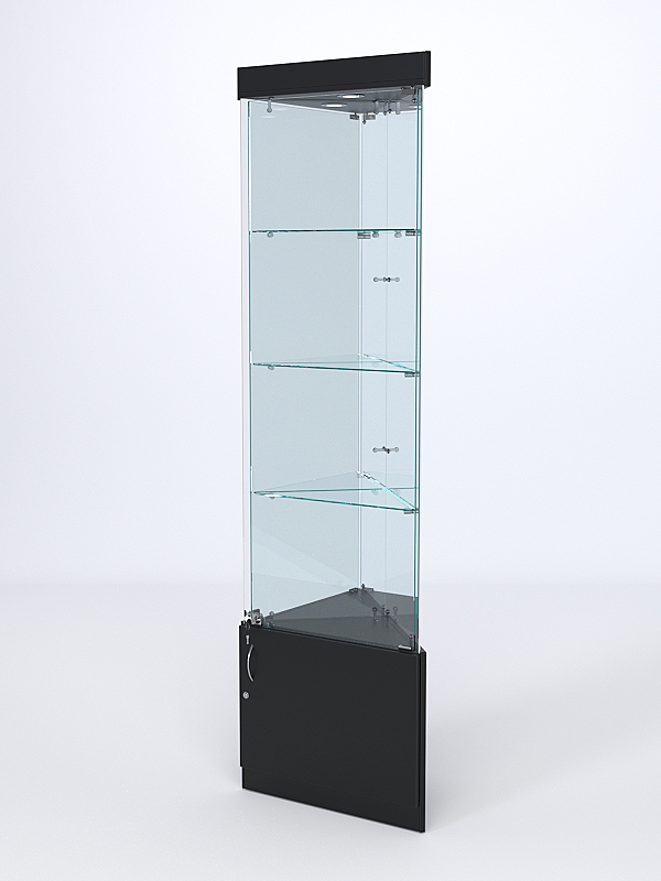Витрина стеклянная "ИСТРА" угловая №3-У трехгранная (с дверками, бока - зеркало) Черный
