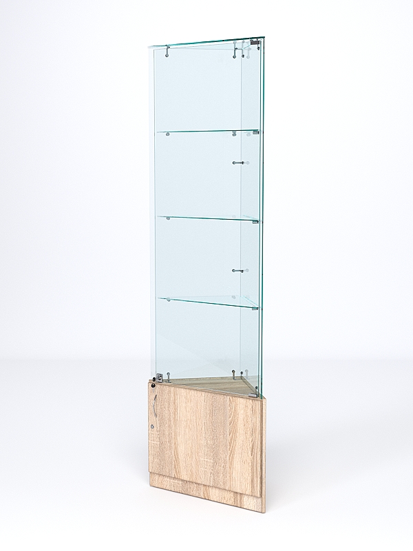 Витрина стеклянная "ИСТРА" угловая №5-У трехгранная (с дверками, бока - стекло) Дуб Сонома