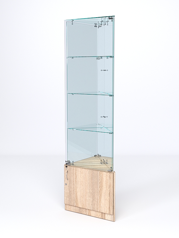 Витрина стеклянная "ИСТРА" угловая №7-У трехгранная (с дверками, бока - зеркало) Дуб Сонома