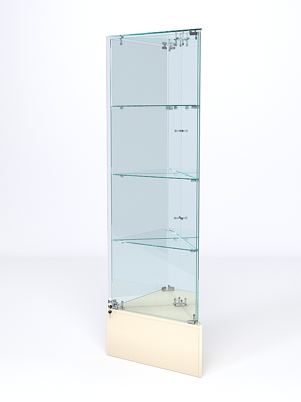 Витрина стеклянная "ИСТРА" угловая №12-У трехгранная (с дверками, бока - зеркало) Крем Вайс
