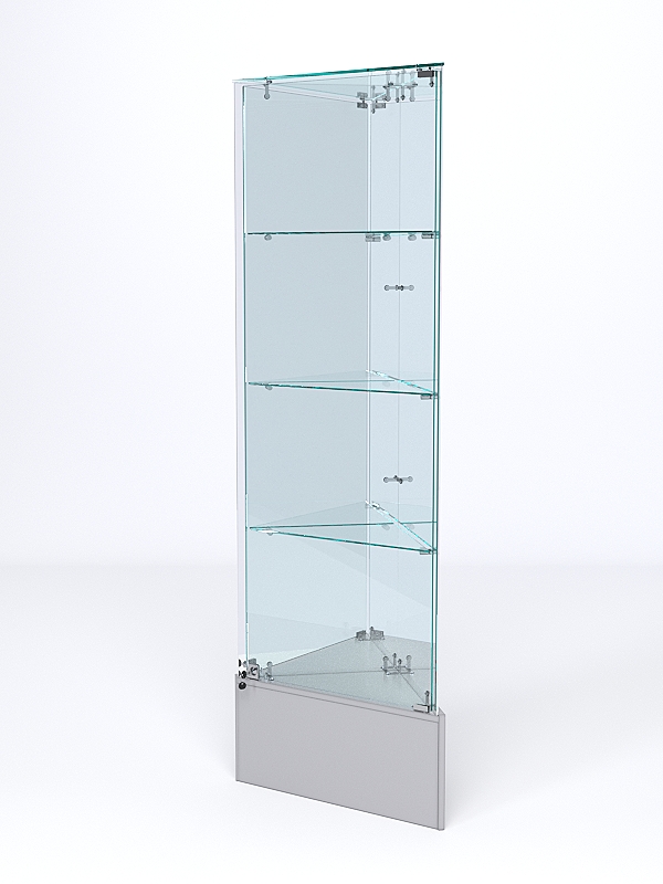 Витрина стеклянная "ИСТРА" угловая №12-У трехгранная (с дверками, бока - зеркало) Серый