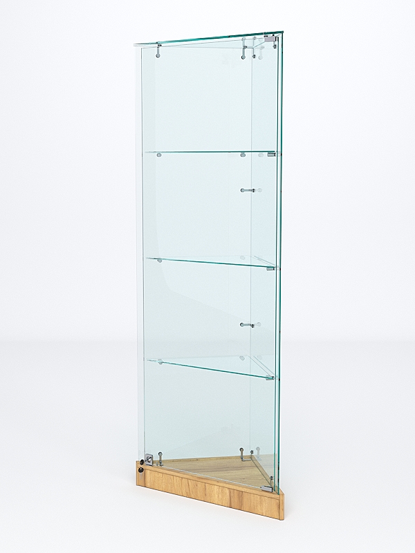 Витрина стеклянная "ИСТРА" угловая №1ХП-У трехгранная (с дверками, бока - стекло) Дуб Золотистый