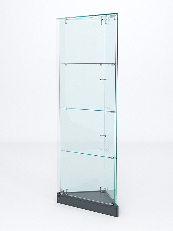 Витрина стеклянная "ИСТРА" угловая №1ХП-У трехгранная (с дверками, бока - стекло) Темно-Серый