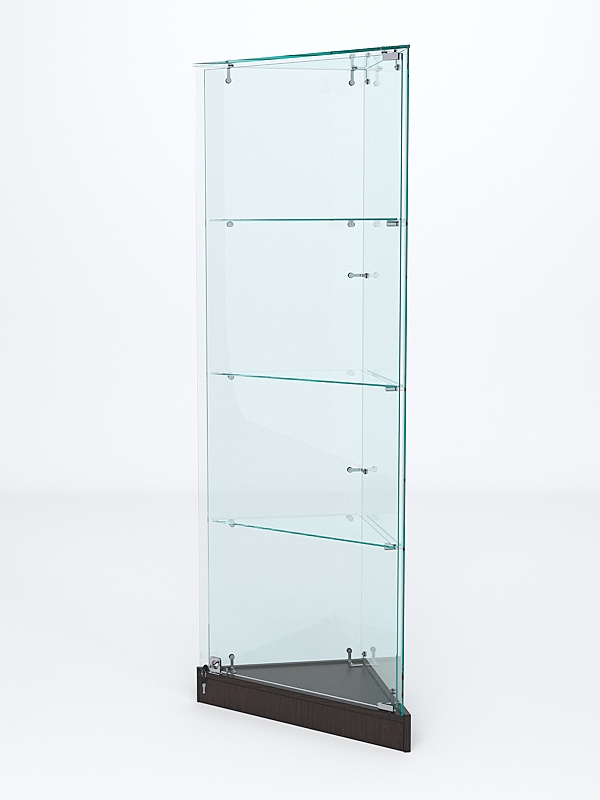 Витрина стеклянная "ИСТРА" угловая №1ХП-У трехгранная (с дверками, бока - стекло) Дуб Венге