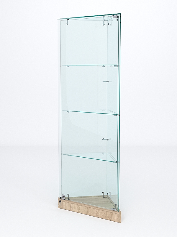 Витрина стеклянная "ИСТРА" угловая №1ХП-У трехгранная (с дверками, бока - стекло) Дуб Сонома