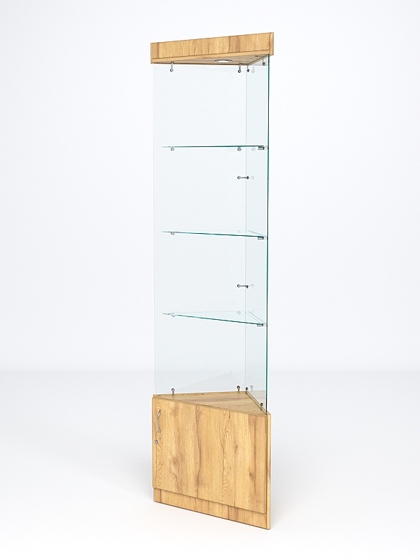 Витрина стеклянная "ИСТРА" угловая №101-У трехгранная (без дверок, бока - стекло) Дуб Золотистый