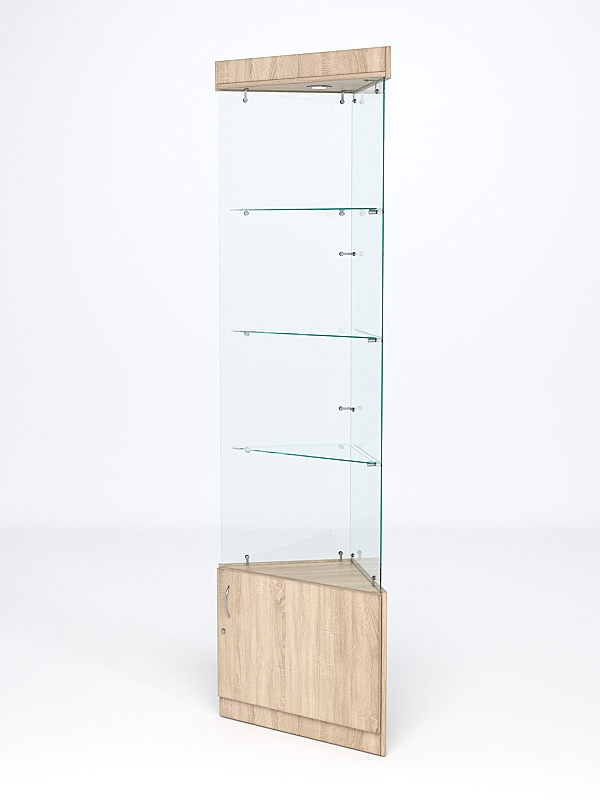 Витрина стеклянная "ИСТРА" угловая №101-У трехгранная (без дверок, бока - стекло) Дуб Сонома