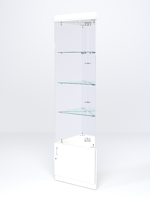 Витрина стеклянная "ИСТРА" угловая №103-У трехгранная (без дверок, бока - зеркало) Белый