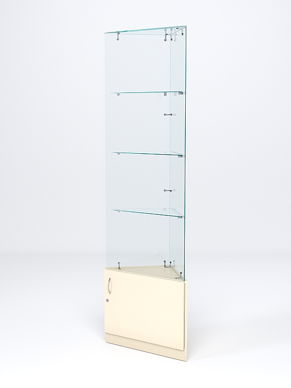 Витрина стеклянная "ИСТРА" угловая №105-У трехгранная (без дверок, бока - стекло) Крем Вайс