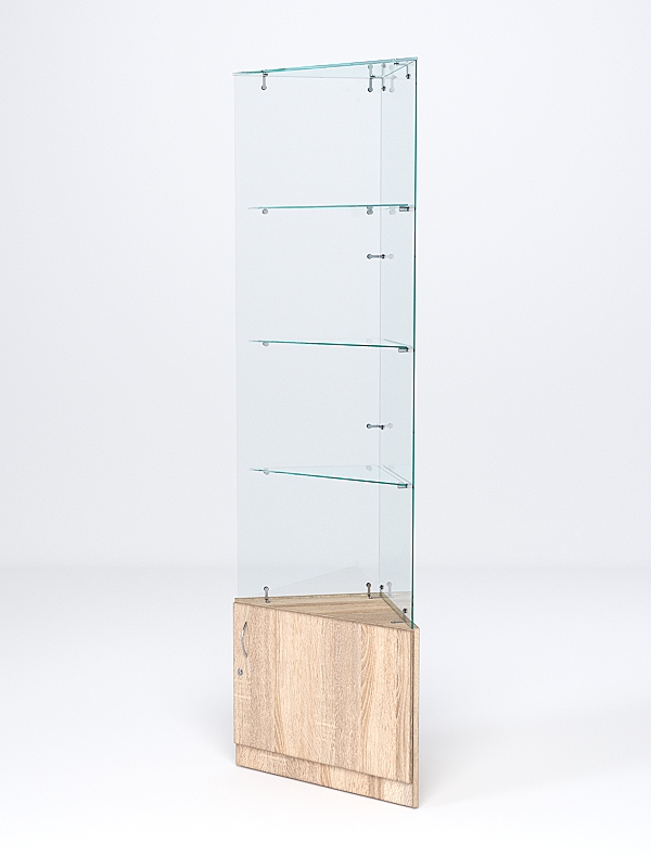 Витрина стеклянная "ИСТРА" угловая №105-У трехгранная (без дверок, бока - стекло) Дуб Сонома