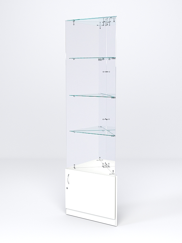 Витрина стеклянная "ИСТРА" угловая №107-У трехгранная (без дверок, бока - зеркало) Белый