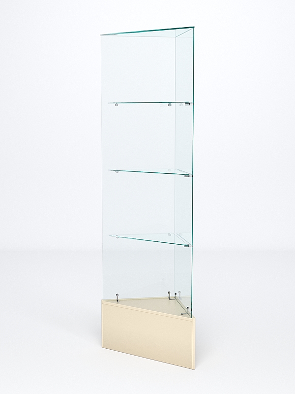 Витрина стеклянная "ИСТРА" угловая №2ХП-У трехгранная (без дверок, бока - стекло) Крем Вайс