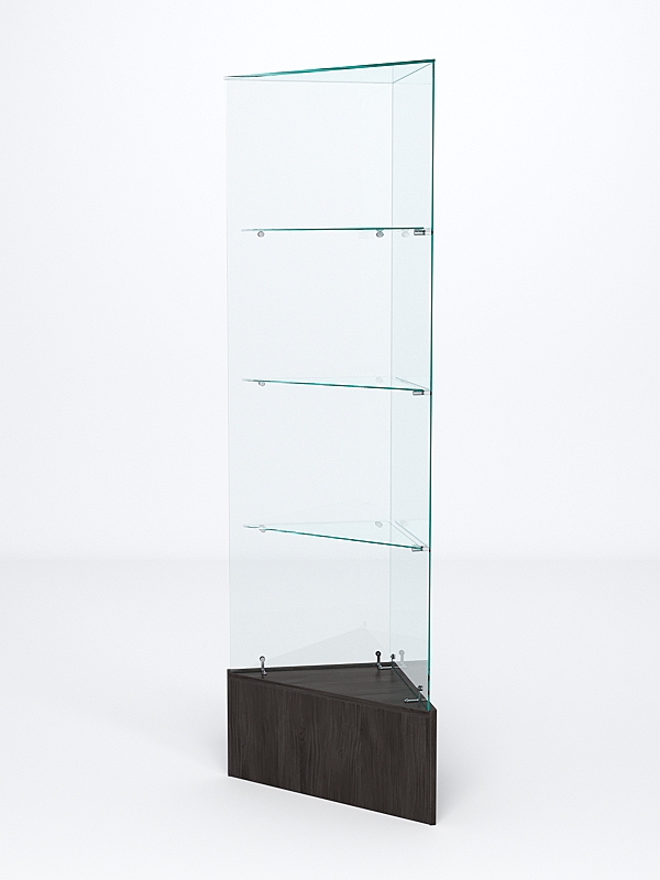 Витрина стеклянная "ИСТРА" угловая №2ХП-У трехгранная (без дверок, бока - стекло) Грейвуд