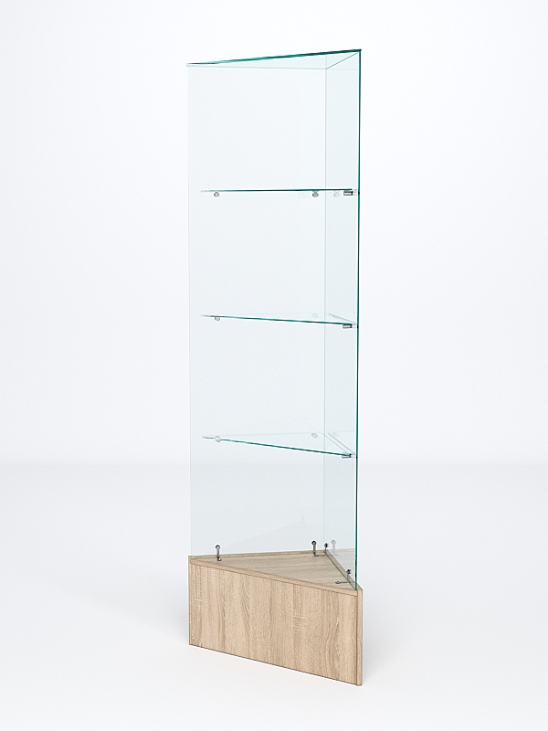 Витрина стеклянная "ИСТРА" угловая №2ХП-У трехгранная (без дверок, бока - стекло) Дуб Сонома