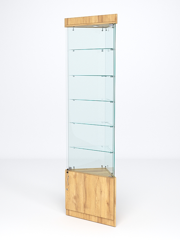 Витрина стеклянная "ИСТРА" угловая №501-У трехгранная (с дверками, бока - стекло) Дуб Золотистый