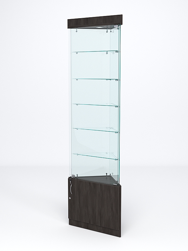 Витрина стеклянная "ИСТРА" угловая №501-У трехгранная (с дверками, бока - стекло) Грейвуд