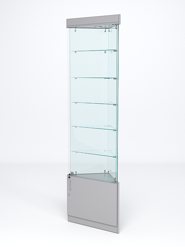 Витрина стеклянная "ИСТРА" угловая №501-У трехгранная (с дверками, бока - стекло) Серый