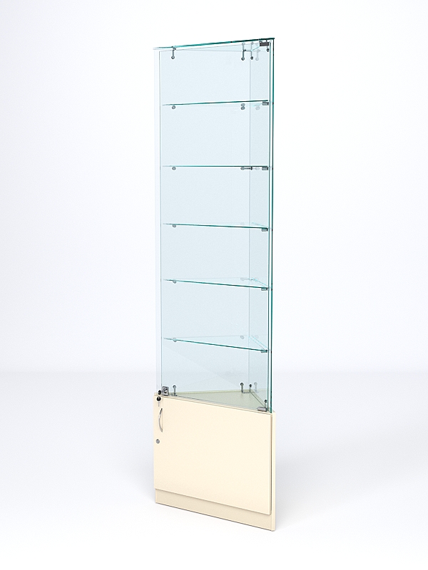 Витрина стеклянная "ИСТРА" угловая №505-У трехгранная (с дверками, бока - стекло) Крем Вайс