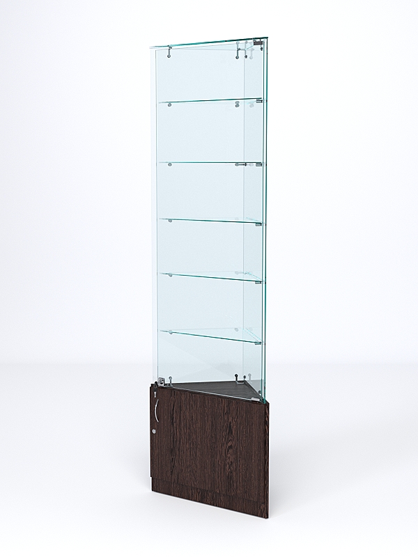 Витрина стеклянная "ИСТРА" угловая №505-У трехгранная (с дверками, бока - стекло) Дуб Венге