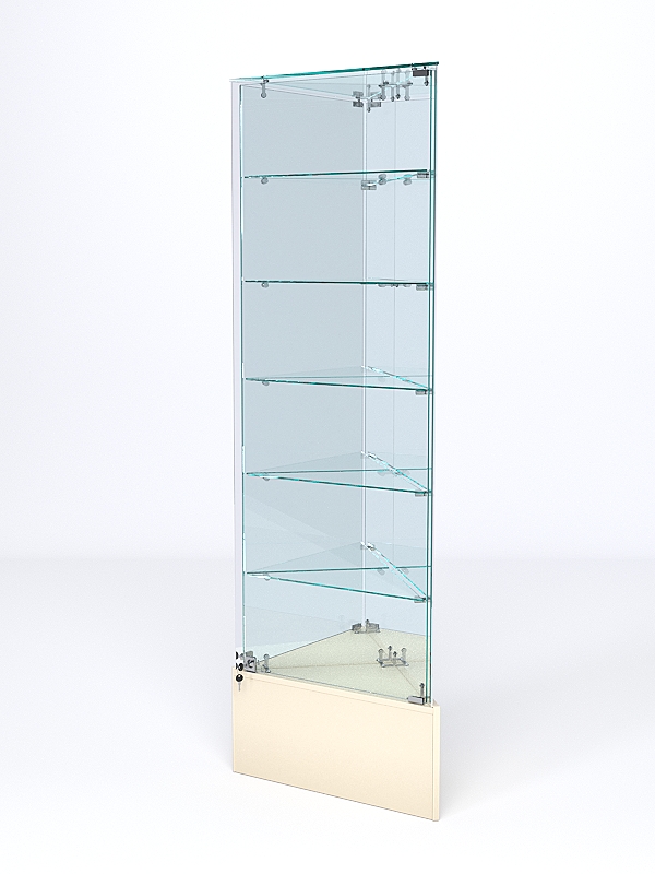 Витрина стеклянная "ИСТРА" угловая №512-У трехгранная (с дверками, бока - зеркало) Крем Вайс