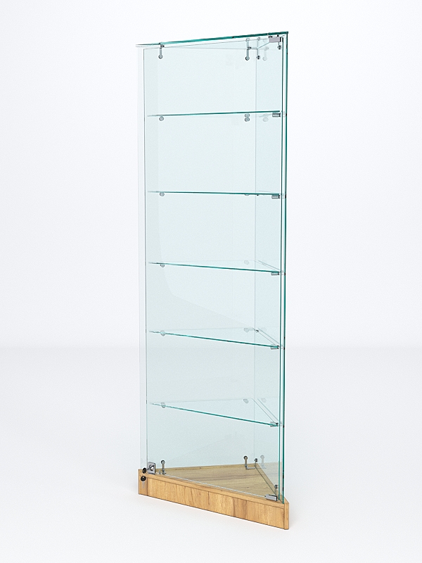 Витрина стеклянная "ИСТРА" угловая №501ХП-У трехгранная (с дверками, бока - стекло) Дуб Золотистый