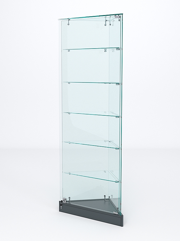 Витрина стеклянная "ИСТРА" угловая №501ХП-У трехгранная (с дверками, бока - стекло) Темно-Серый