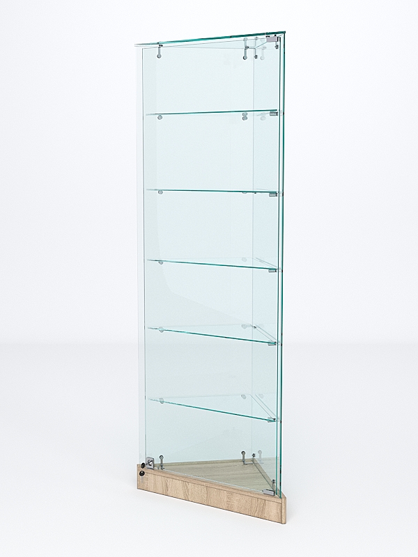 Витрина стеклянная "ИСТРА" угловая №501ХП-У трехгранная (с дверками, бока - стекло) Дуб Сонома
