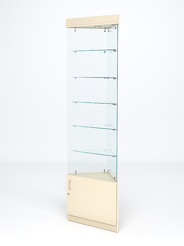 Витрина стеклянная "ИСТРА" угловая №601-У трехгранная (без дверок, бока - стекло) Крем Вайс