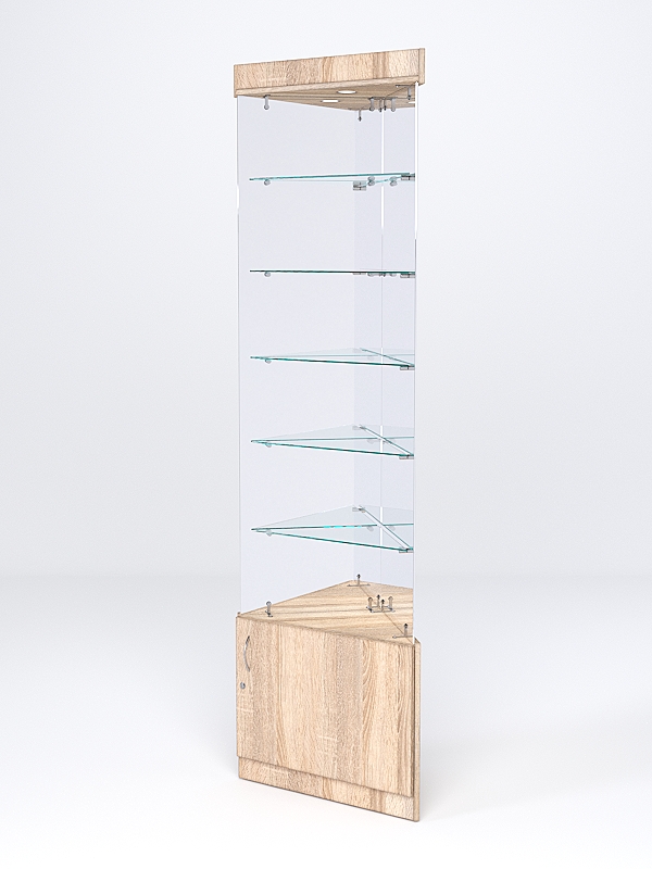 Витрина стеклянная "ИСТРА" угловая №603-У трехгранная (без дверок, бока - зеркало) Дуб Сонома