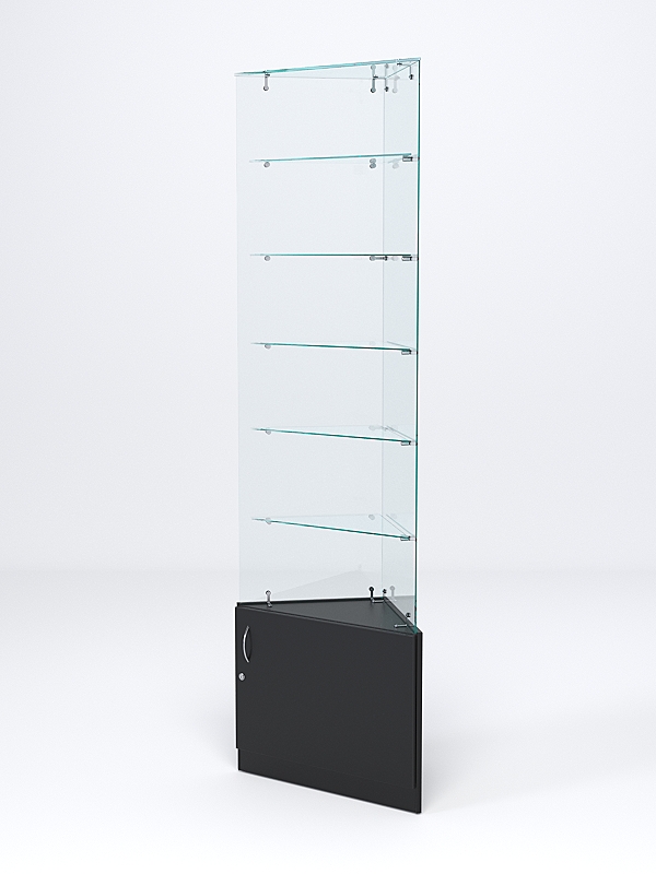 Витрина стеклянная "ИСТРА" угловая №605-У трехгранная (без дверок, бока - стекло) Черный
