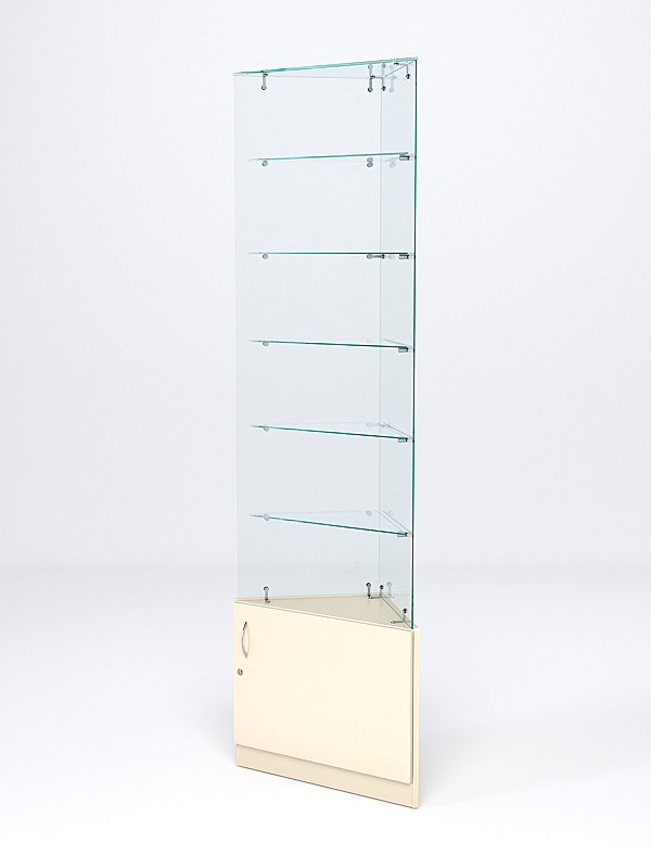 Витрина стеклянная "ИСТРА" угловая №605-У трехгранная (без дверок, бока - стекло) Крем Вайс