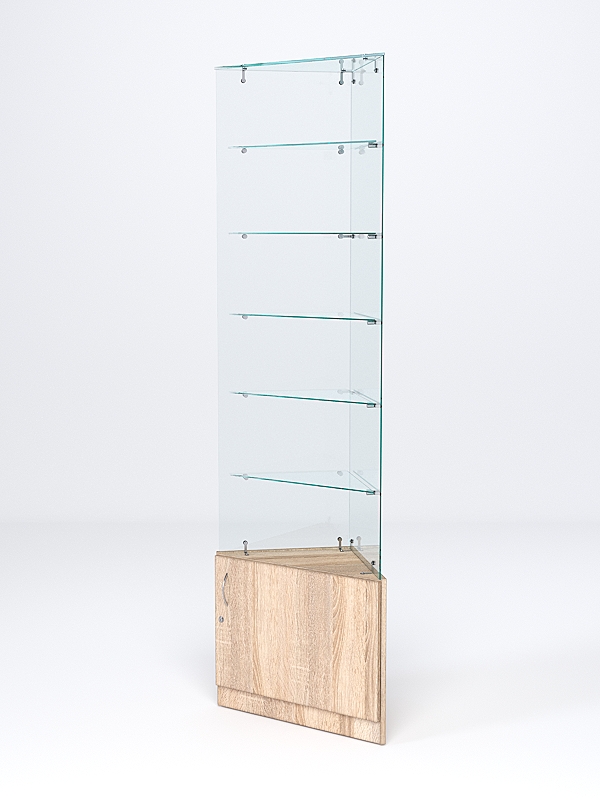 Витрина стеклянная "ИСТРА" угловая №605-У трехгранная (без дверок, бока - стекло) Дуб Сонома