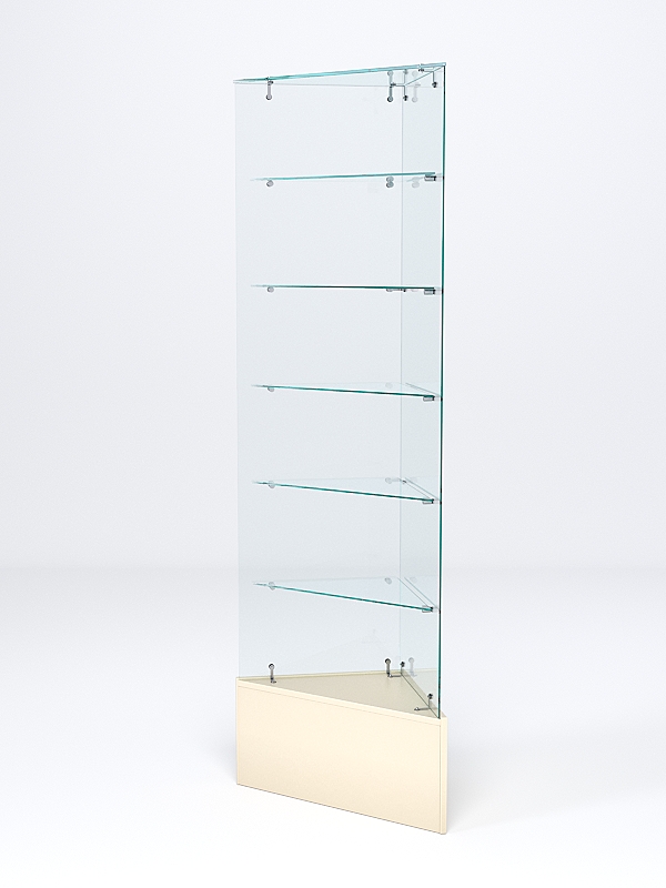 Витрина стеклянная "ИСТРА" угловая №609-У трехгранная (без дверок, бока - стекло) Крем Вайс