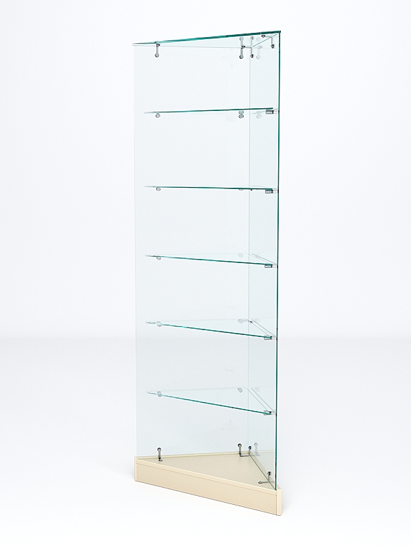 Витрина стеклянная "ИСТРА" угловая №502ХП-У трехгранная (без дверок, бока - стекло) Крем Вайс