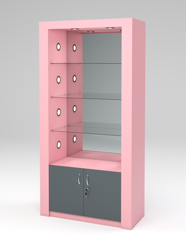 Стеллаж "АФРОДИТА" №3-6 (задняя стенка - зеркало) Фламинго розовый и Темно-серый