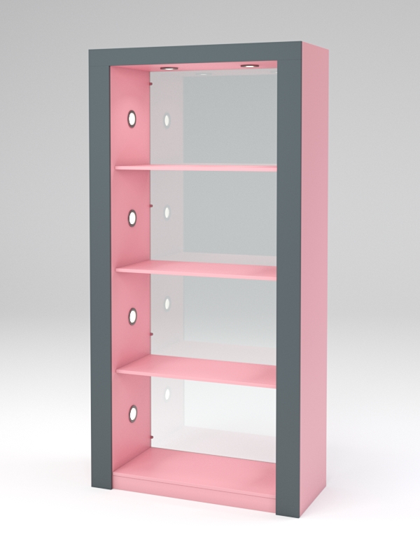 Стеллаж "АФРОДИТА" №4-2 (задняя стенка - стекло) Фламинго розовый и Темно-серый