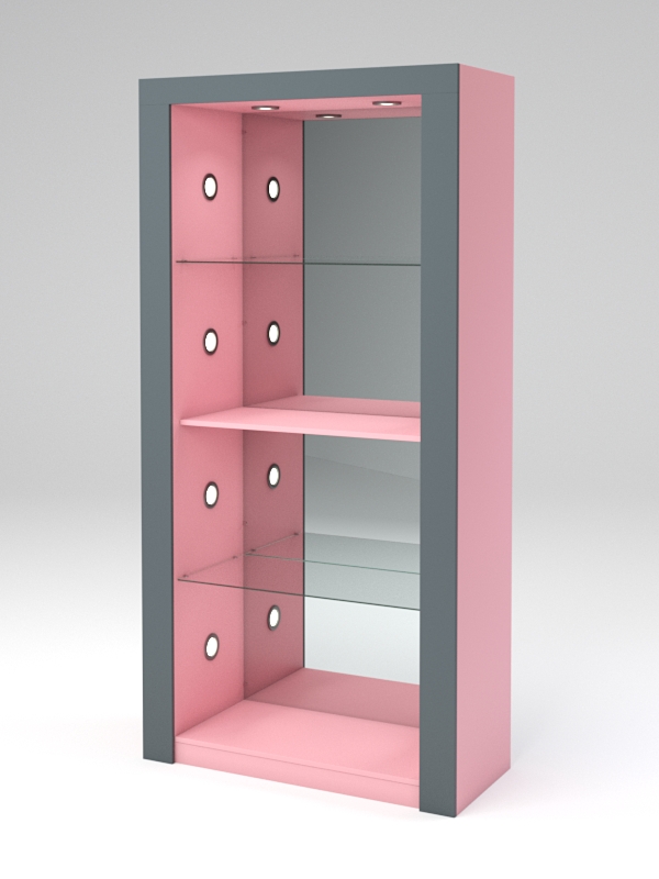 Стеллаж "АФРОДИТА" №4-6 (задняя стенка - зеркало) Фламинго розовый и Темно-серый