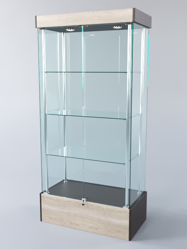 Витрина "АВРОРА" №3-1 с регулируемыми по высоте полками (зад.стенка - стекло) Дуб Венге + Дуб Сонома