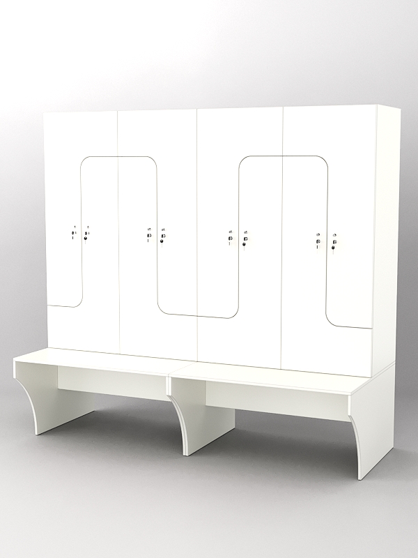 Комплект шкафов для раздевалок со скамейкой "ТРЕНЕР" №2 Белый