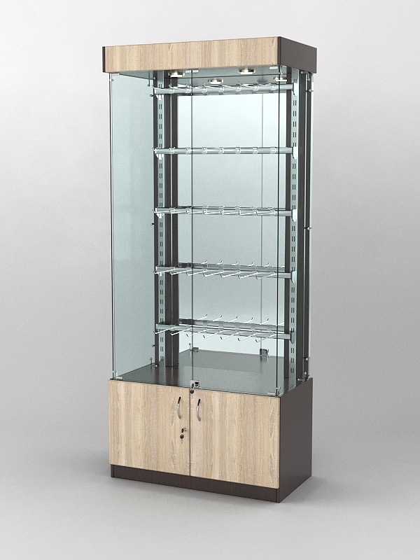 Витрина "КАЛЛИСТА" №1-2 с регулируемыми навесными элементами (задняя стенка - зеркало) Дуб Венге и Дуб Сонома